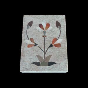 Vintage Soapstone Mother Of Pearl Inlay Hand Carved Trinket Box